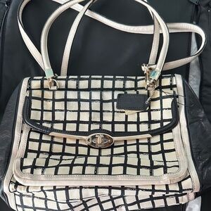 Coach Black and Cream Grid Shoulder Bag